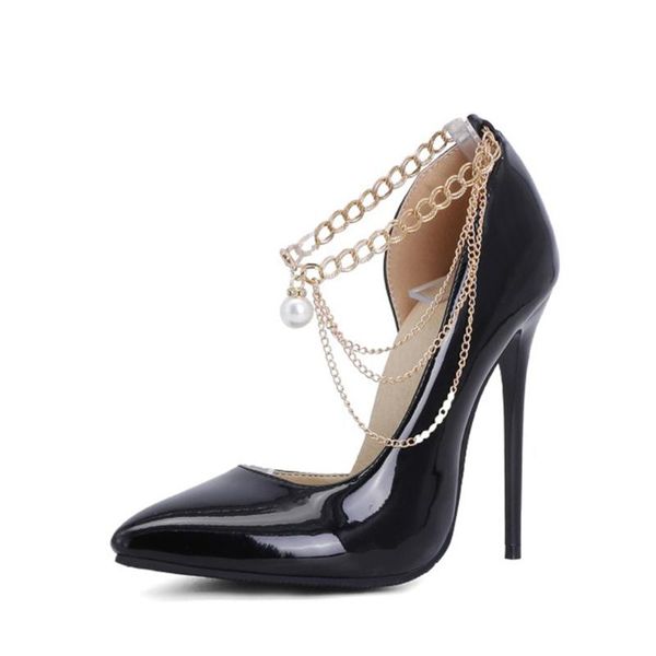 women chain closed and pointed toe ankle strap high thin heels 12cm pumps stiletto wedding dress party office shoes 34-43, Black
women chain closed and pointed toe ankle strap high thin heels 12cm pumps stiletto wedding dress party office shoes 34-43, Black