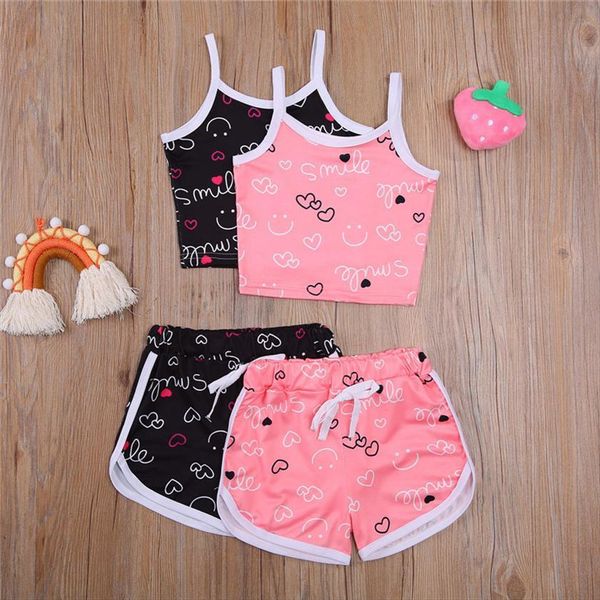 2 pieces kids suit set girls letter heart print u neck sleeveless short pants for summer black pink 1, White
2 pieces kids suit set girls letter heart print u neck sleeveless short pants for summer black pink 1, White