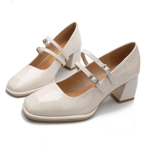 square head small leather sho women's 2021 thick heels high grandma's medium leffer's mary jane, Black;white
square head small leather sho women's 2021 thick heels high grandma's medium leffer's mary jane, Black;white
