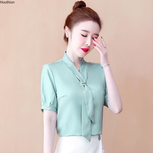 women's blouses & shirts v-neck women blouse short sleeve satin loose print fashion shirt casual bow 10068, White
women's blouses & shirts v-neck women blouse short sleeve satin loose print fashion shirt casual bow 10068, White