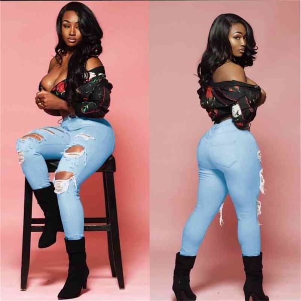 women high waist casual jeans washed distressed hole stretch skinny denim pants street ripped ladies pencil 210629, Blue
women high waist casual jeans washed distressed hole stretch skinny denim pants street ripped ladies pencil 210629, Blue