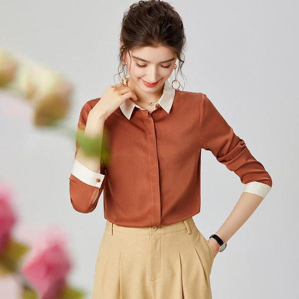 women's blouses & shirts 19mm heavy silk autumn long sleeve brown women black office ladies formal soft clothes 2021, White
women's blouses & shirts 19mm heavy silk autumn long sleeve brown women black office ladies formal soft clothes 2021, White