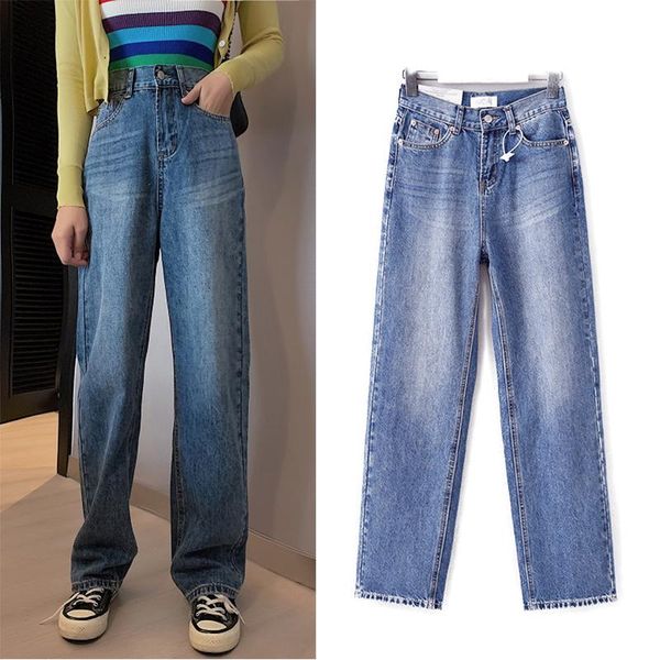 women's jeans mujer 2021 fashion high waist pocket elastic staright loose plus size denim long pants boyfriend cool, Blue 
women's jeans mujer 2021 fashion high waist pocket elastic staright loose plus size denim long pants boyfriend cool, Blue