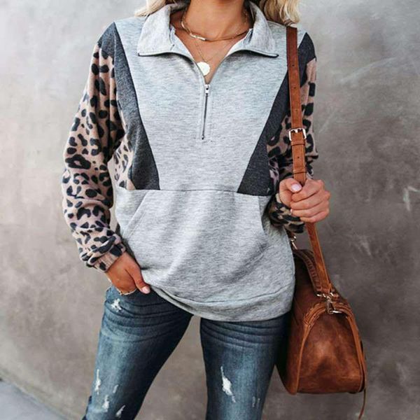 women's hoodies & sweatshirts 2021 autumn turn-down collar long sleeve pocket loose zip pullover leopard print patchwork, Black
women's hoodies & sweatshirts 2021 autumn turn-down collar long sleeve pocket loose zip pullover leopard print patchwork, Black