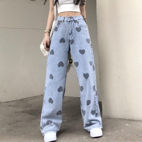 women's jeans heart printing summer fat sister 2021 large size high waist loose straight-leg wide-leg pants fashion, Blue
women's jeans heart printing summer fat sister 2021 large size high waist loose straight-leg wide-leg pants fashion, Blue