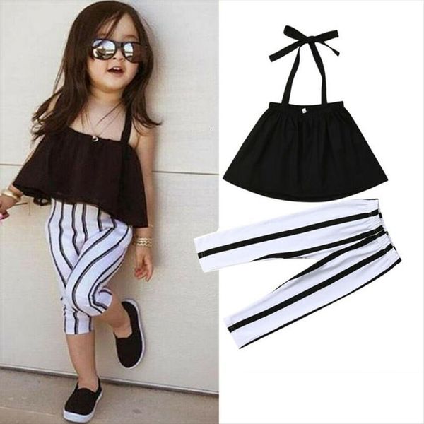girl set toddler kids baby girls clothes summer strap stripes pants outfits 1 6t, White
girl set toddler kids baby girls clothes summer strap stripes pants outfits 1 6t, White