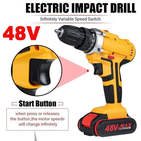professiona electric drills 48v 1500w drill rechargeable cordless led light multifunctional household wrench power adapter + battery eu
professiona electric drills 48v 1500w drill rechargeable cordless led light multifunctional household wrench power adapter + battery eu