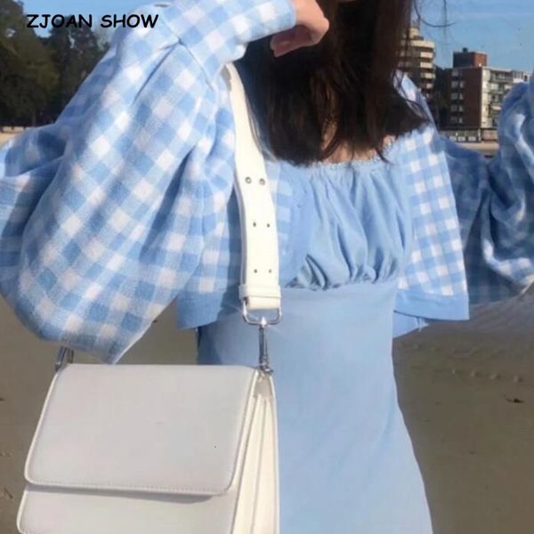 women's knits & tees 2021 chic french check plaid knitted crop cardigan sweater retro woman v neck long lantern sleeve gingham jum, White
women's knits & tees 2021 chic french check plaid knitted crop cardigan sweater retro woman v neck long lantern sleeve gingham jum, White