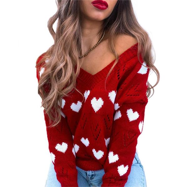 women's sweaters 2021 autumn and winter ladies casual v-neck love strapless hollow knitted sweater, White;black
women's sweaters 2021 autumn and winter ladies casual v-neck love strapless hollow knitted sweater, White;black