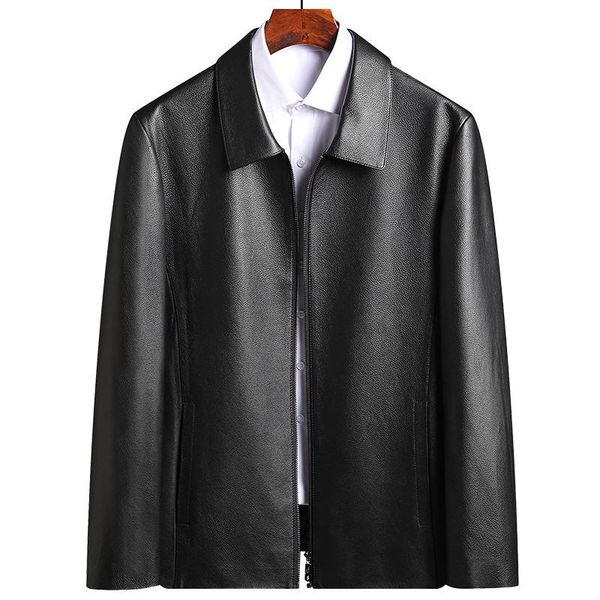men's leather & faux jacket autumn winter the first layer cowhide coat 2021 natural lapel middle-aged dad, Black
men's leather & faux jacket autumn winter the first layer cowhide coat 2021 natural lapel middle-aged dad, Black