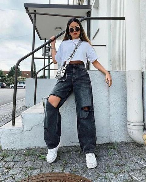 women\u2021s korean wide leg jeans fashion solid color irregular ripped hole high-waist straight denim pants women's, Blue
women\u2021s korean wide leg jeans fashion solid color irregular ripped hole high-waist straight denim pants women's, Blue