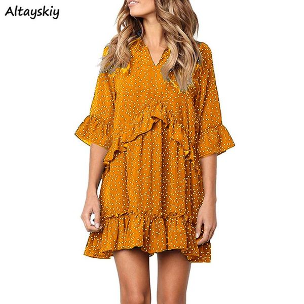 party dresses chiffon half sleeve dress women summer straight sweet ruffles v-neck draped retro polka dot ladies ol simple all-match loose, White;black
party dresses chiffon half sleeve dress women summer straight sweet ruffles v-neck draped retro polka dot ladies ol simple all-match loose, White;black