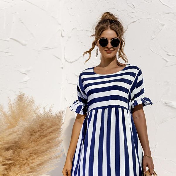 elegant ruffle sleeve striped print womens dress knee length summer casual loose high waist o neck pocket patchwork vestidos, Black;gray
elegant ruffle sleeve striped print womens dress knee length summer casual loose high waist o neck pocket patchwork vestidos, Black;gray