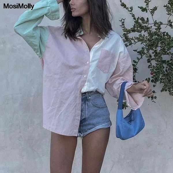 women's blouses & shirts mosimolly color block cotton shirt women pockets oversize summer female blusas, White
women's blouses & shirts mosimolly color block cotton shirt women pockets oversize summer female blusas, White