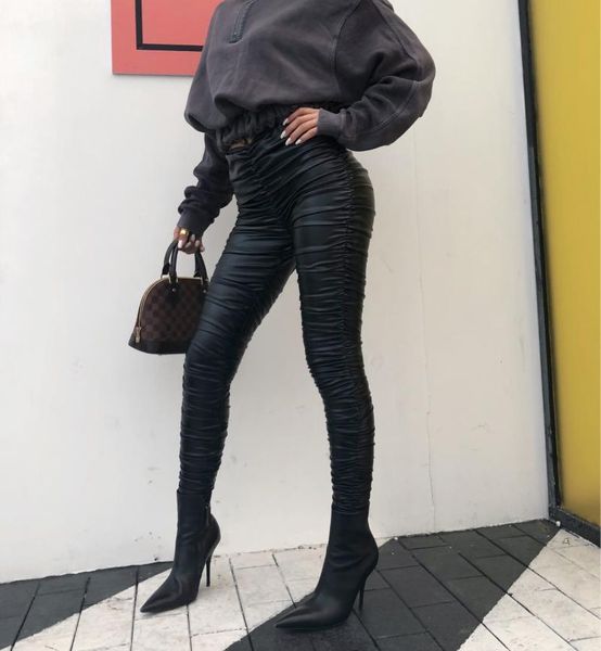 women's pants & capris 2021 vadim promotion faux leather regular pleated trousers street dress full pleats large elastic pu women, Black;white
women's pants & capris 2021 vadim promotion faux leather regular pleated trousers street dress full pleats large elastic pu women, Black;white
