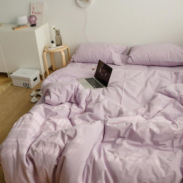 bedding sets simple cotton quilt cover 4 pieces solid color bed set twin