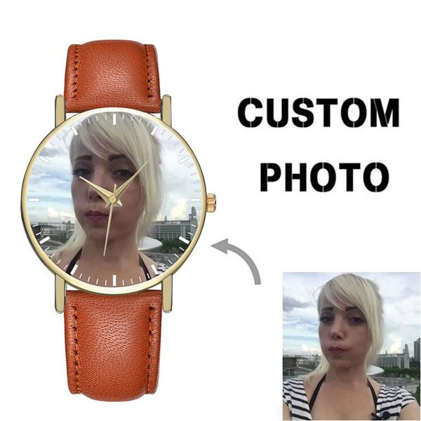 wristwatches cl018 custom printed women watches gold case watch dial printing your own po personality creative design, Slivery;brown 
wristwatches cl018 custom printed women watches gold case watch dial printing your own po personality creative design, Slivery;brown