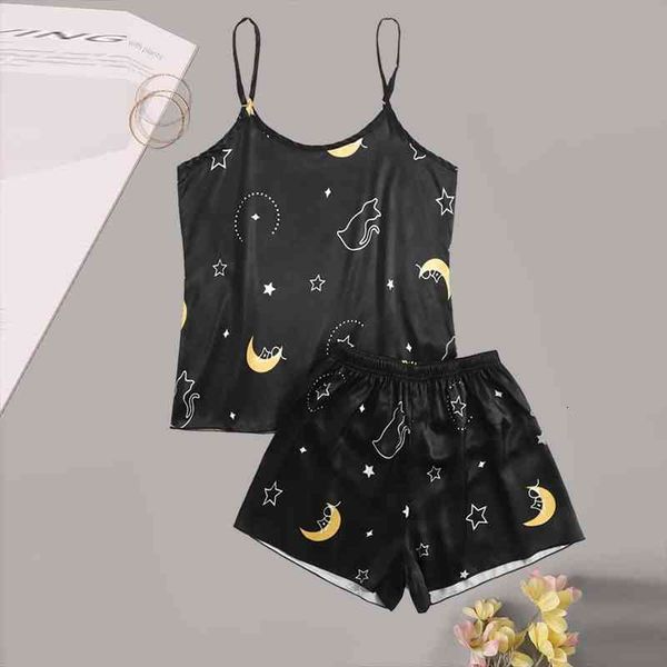 pijama mujer cat sleepwear female summer set silk pajamas for women camisole two-piece set home clothes for women, Black;red
pijama mujer cat sleepwear female summer set silk pajamas for women camisole two-piece set home clothes for women, Black;red