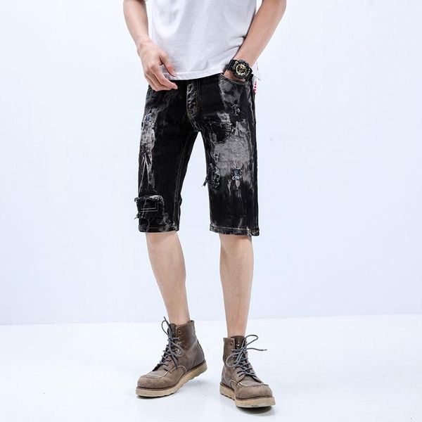 summer hole embroidered patch denim shorts straight men's stretch slim pants thin black jeans clothes big large size, White;black
summer hole embroidered patch denim shorts straight men's stretch slim pants thin black jeans clothes big large size, White;black