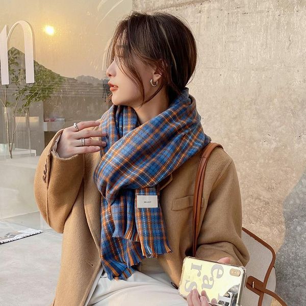 scarves 2021 luxury women's scarf winter blue yellow plaid female autumn shawls imitation cashmere warm soft, Blue;gray
scarves 2021 luxury women's scarf winter blue yellow plaid female autumn shawls imitation cashmere warm soft, Blue;gray