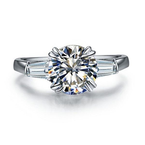 cluster rings 2ct round brilliant solitaire synthetic women ring ladder side sterling silver bridal wedding jewelry white gold, Golden;silver 
cluster rings 2ct round brilliant solitaire synthetic women ring ladder side sterling silver bridal wedding jewelry white gold, Golden;silver