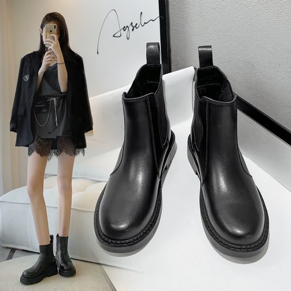 small short single in autumn and winter 2021 martin boot's british chimney middle tube thick bottom chelsea, Black
small short single in autumn and winter 2021 martin boot's british chimney middle tube thick bottom chelsea, Black