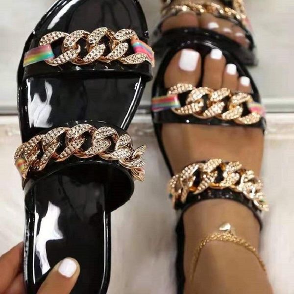 sandals 2021 summer slides women chain metal slippers flat heel mules shoes with beach slipper footwear, Black
sandals 2021 summer slides women chain metal slippers flat heel mules shoes with beach slipper footwear, Black