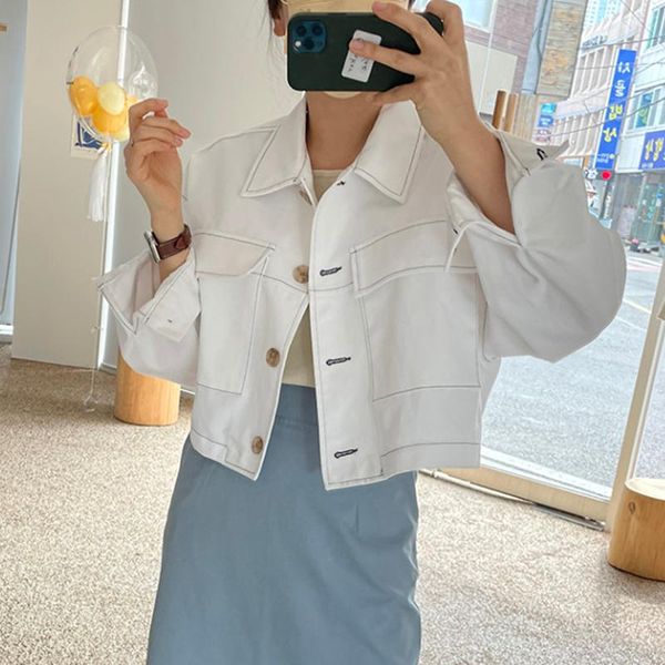 women's jackets women jacket 2021 fashion early autumn retro lapel single-necked line hit color design loose large pocket short coat, Black;brown
women's jackets women jacket 2021 fashion early autumn retro lapel single-necked line hit color design loose large pocket short coat, Black;brown