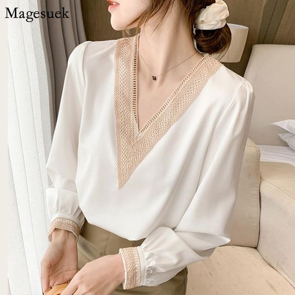 women's blouses & shirts elegant autumn long sleeve lace ladies blouse office lady chiffon satin shirt women v neck loose clothing 161, White
women's blouses & shirts elegant autumn long sleeve lace ladies blouse office lady chiffon satin shirt women v neck loose clothing 161, White