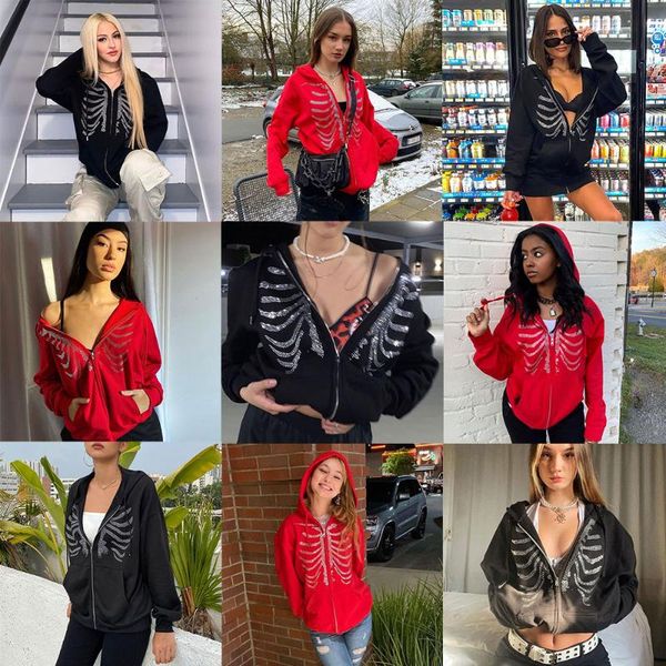women's hoodies & sweatshirts jiugongge y2k rhinestone skeleton zip up oversized summer women hooded grunge jacket streetwear retro clo, Black
women's hoodies & sweatshirts jiugongge y2k rhinestone skeleton zip up oversized summer women hooded grunge jacket streetwear retro clo, Black