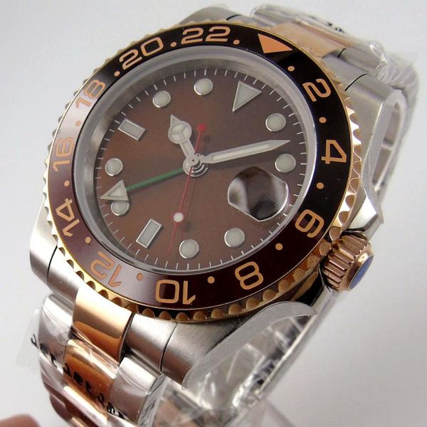 wristwatches 40mm brown sterile dial luminous ceramic bezel date sapphire glass gmt rose gold automatic movement mens wristwatch, Slivery;brown
wristwatches 40mm brown sterile dial luminous ceramic bezel date sapphire glass gmt rose gold automatic movement mens wristwatch, Slivery;brown