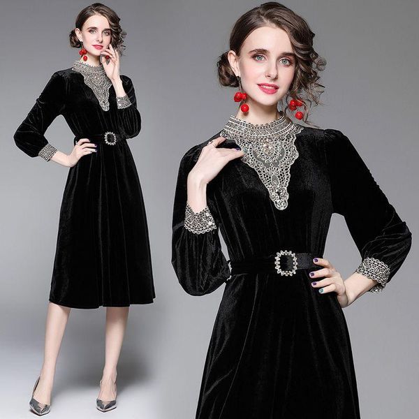 casual dresses women beading embroidery patchwork stand long sleeve diamonds belt celebrity vestidos winter velvet dress 6225, Black;gray
casual dresses women beading embroidery patchwork stand long sleeve diamonds belt celebrity vestidos winter velvet dress 6225, Black;gray