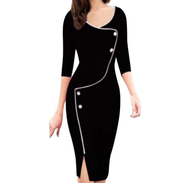 women casual dress three quarter length sleeve v-neck front fork pencil vestidos elegant woman elbise #gh dresses, Black;gray
women casual dress three quarter length sleeve v-neck front fork pencil vestidos elegant woman elbise #gh dresses, Black;gray