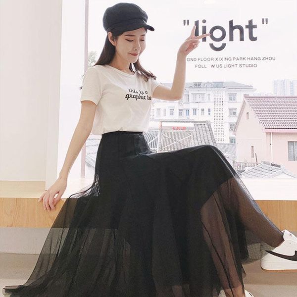 high waist gauze skirt half length super fairy slim 2021 spring mid summer skirts, Black
high waist gauze skirt half length super fairy slim 2021 spring mid summer skirts, Black
