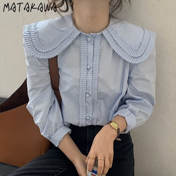 matakawa pleated design blouse women korea chic soft blue peter pan collar blusas edging button loose puff sleeve ladies shirt 210513, White
matakawa pleated design blouse women korea chic soft blue peter pan collar blusas edging button loose puff sleeve ladies shirt 210513, White