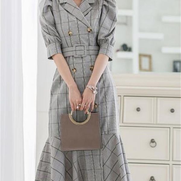 work dresses spring and summer korean double-breasted suit collar plaid fishtail dress 60pv, White;black
work dresses spring and summer korean double-breasted suit collar plaid fishtail dress 60pv, White;black