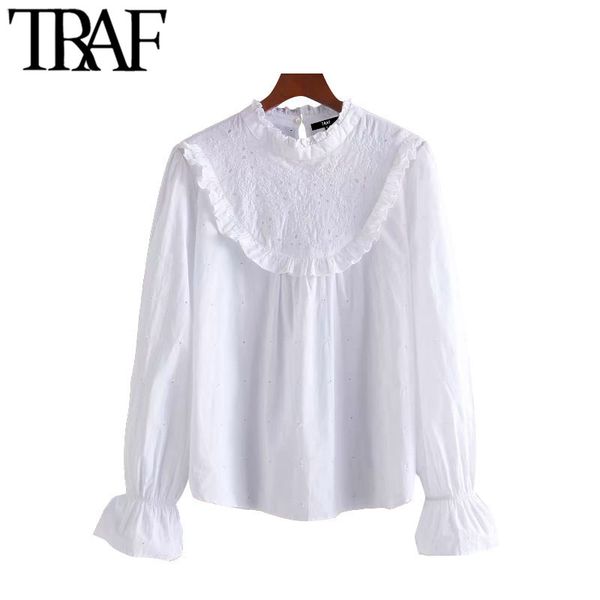 traf women sweet fashion hollow out embroidery ruffled blouses vintage o neck long sleeve female shirts blusa chic 210415, White
traf women sweet fashion hollow out embroidery ruffled blouses vintage o neck long sleeve female shirts blusa chic 210415, White