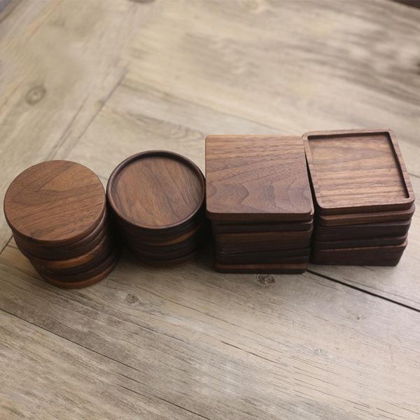 mats & pads wooden cup mat black walnut teacup pad insulation square round wood engraving
