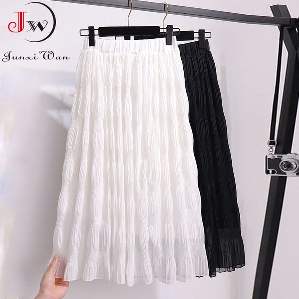 women summer chiffon skirt girls solid white black high waist elegant office ladies pleated midi beach saia faldas 210510
women summer chiffon skirt girls solid white black high waist elegant office ladies pleated midi beach saia faldas 210510