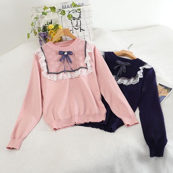 women's sweaters the spring and autumn period lace stitching show thin sweater 5493 bow brooch round neck long sleeve knit coat, White;black
women's sweaters the spring and autumn period lace stitching show thin sweater 5493 bow brooch round neck long sleeve knit coat, White;black
