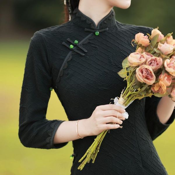 ethnic clothing black vintage button slim women cheongsam long fork mandarin collar chinese traditional gorgeous ladies qipao, Red
ethnic clothing black vintage button slim women cheongsam long fork mandarin collar chinese traditional gorgeous ladies qipao, Red