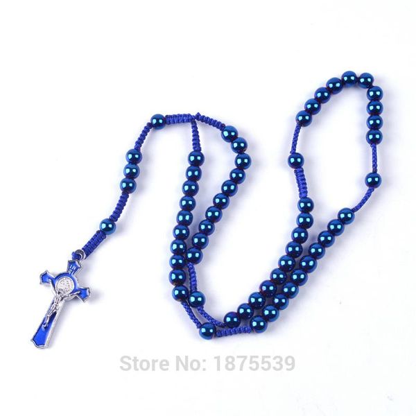 blue round hematite bead catholic woven rosary necklace st benedict crucifix pendant necklaces, Silver
blue round hematite bead catholic woven rosary necklace st benedict crucifix pendant necklaces, Silver