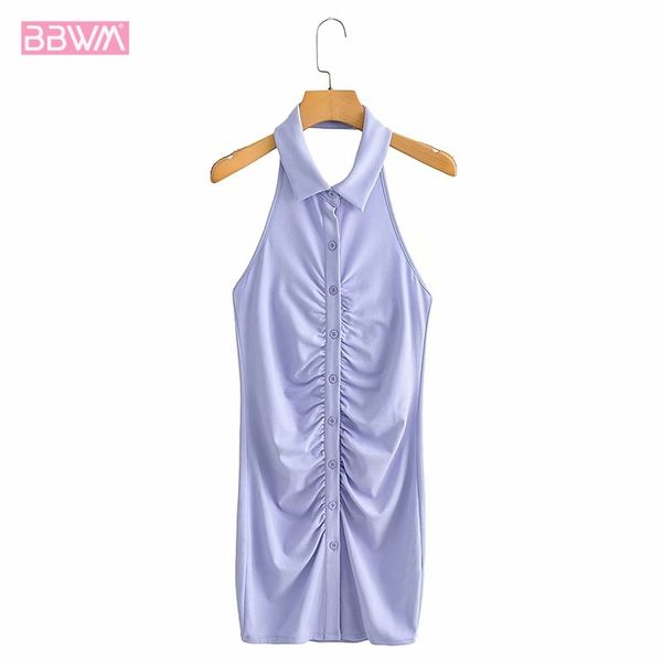 lapel sleeveless women backless dress vintage halter folds single-breasted chic female mini dresses mujer 210507, Black;gray
lapel sleeveless women backless dress vintage halter folds single-breasted chic female mini dresses mujer 210507, Black;gray