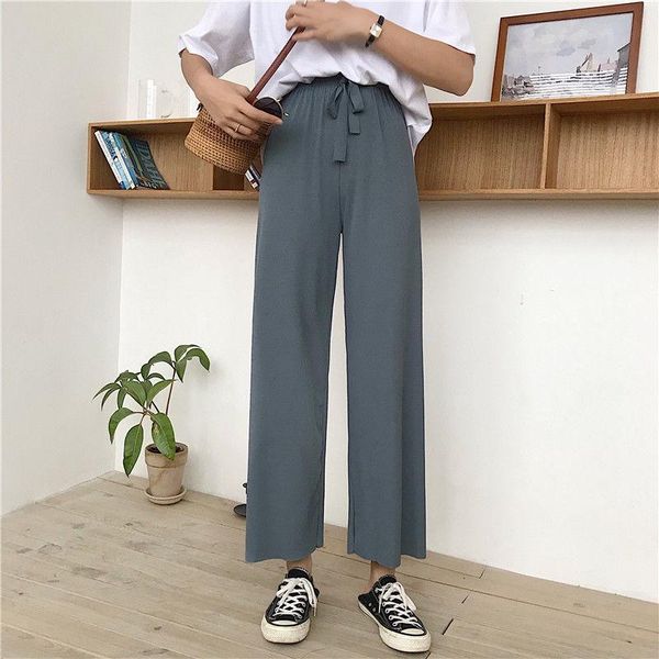women's pants & capris high waist wide leg women casual ankle-length 2021 summer preppy style elastic femaletrousers w087, Black;white
women's pants & capris high waist wide leg women casual ankle-length 2021 summer preppy style elastic femaletrousers w087, Black;white