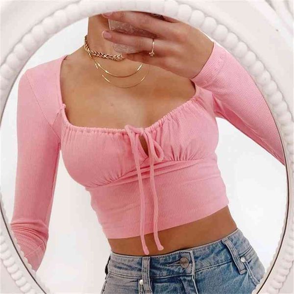 women t-shirt drawstring elastic party sweet bandage long sleeve square collar slim fit ruched ladies clothing 210522, White
women t-shirt drawstring elastic party sweet bandage long sleeve square collar slim fit ruched ladies clothing 210522, White
