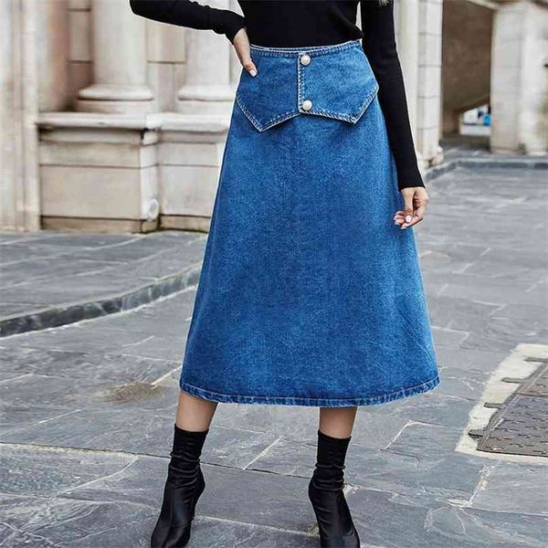 fashion stitching pearl button denim long skirt womens autumn and winter denim skirt womens mid-calf vintage skirts 210508, Black
fashion stitching pearl button denim long skirt womens autumn and winter denim skirt womens mid-calf vintage skirts 210508, Black