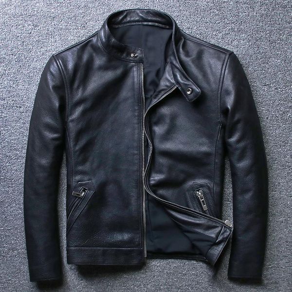 men's leather & faux special lear head layer cowhide man brief paragraph locomotive jacket collar cultivate, Black
men's leather & faux special lear head layer cowhide man brief paragraph locomotive jacket collar cultivate, Black