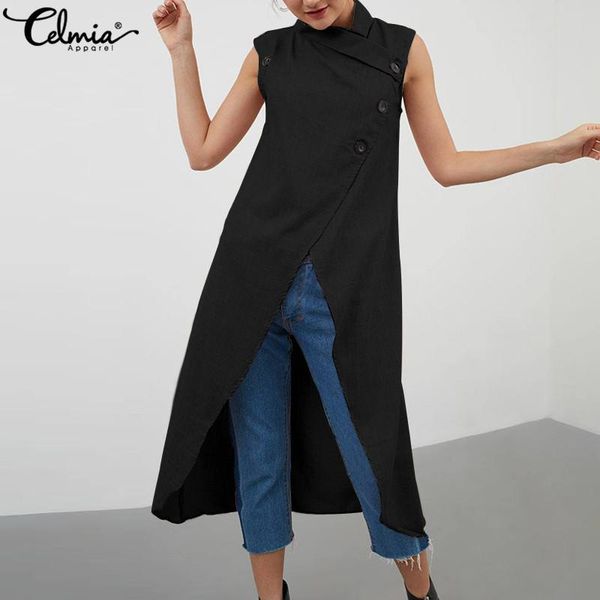 celmia 2021 women blouse asymmetrical tunic sleeveless button down modern casual loose split long shirt plus size blusas women's blouse, White
celmia 2021 women blouse asymmetrical tunic sleeveless button down modern casual loose split long shirt plus size blusas women's blouse, White