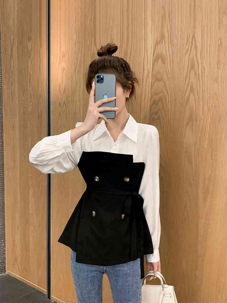 women's polos stitching shirt women's spring waist asymmetrical lapel temperament was thin tide 38eh, White
women's polos stitching shirt women's spring waist asymmetrical lapel temperament was thin tide 38eh, White