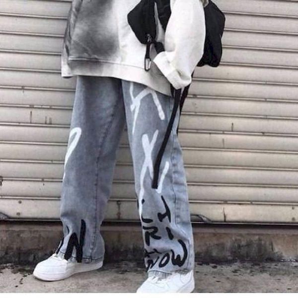 men denim trousers modern hand womens jeans painted graffiti retro girl hip hop wide leg oversized autumn winter streetwear, Blue
men denim trousers modern hand womens jeans painted graffiti retro girl hip hop wide leg oversized autumn winter streetwear, Blue